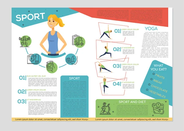 Sport e yoga - modello di brochure vettoriale colorato — Vettoriale Stock