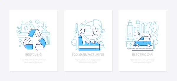 Ecology concept - vector line design style banners set — Stok Vektör