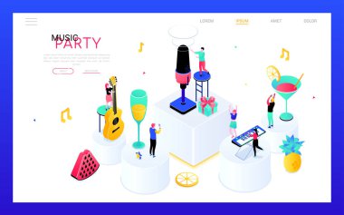Müzik partisi - modern izometrik vektör web pankartı