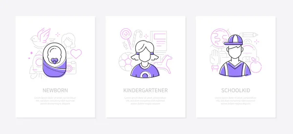 Kindheit - Linie Design Stil konzeptionelle Banner Set — Stockvektor