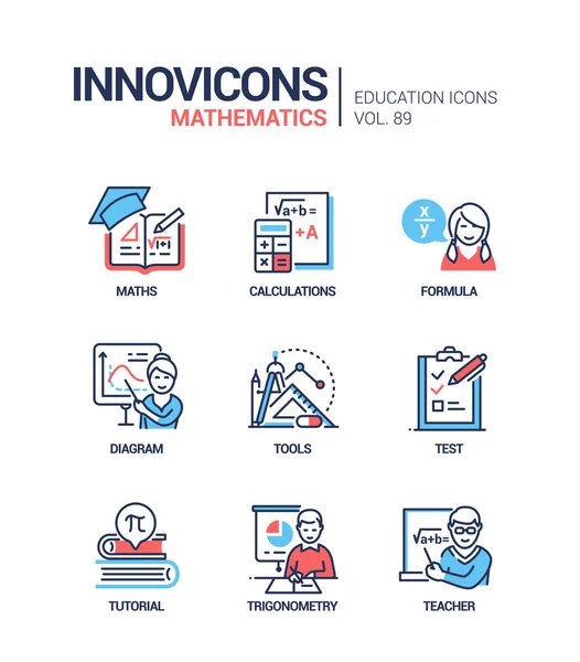 Matemática - conjunto de ícones de estilo de linha vetorial — Vetor de Stock