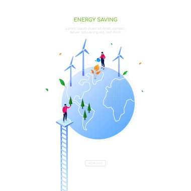 Enerji tasarrufu - modern renkli izometrik web pankartı