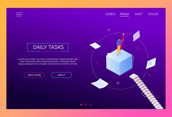 일 일 작업 - 현대의 등거리 벡터 웹 배너 — 스톡 벡터