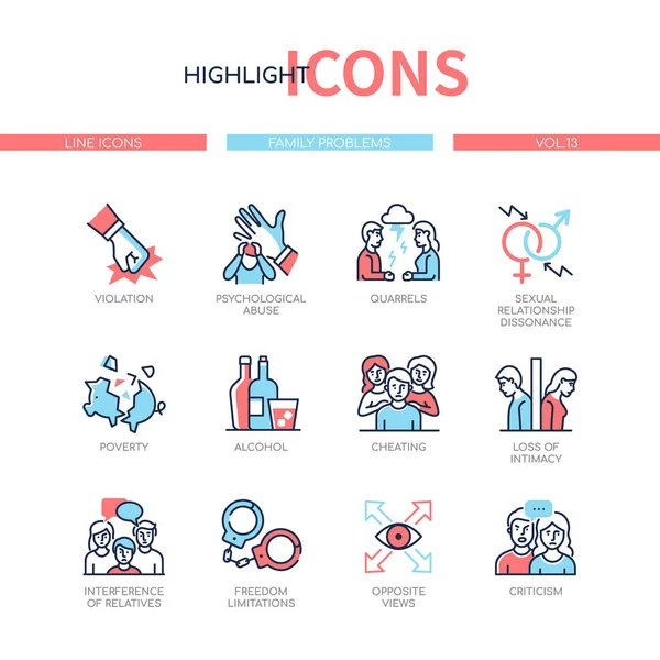 Family psychological problems - line design style icons set — Stock Vector