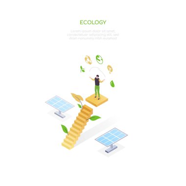 Ekoloji - modern renkli izometrik vektör web pankartı