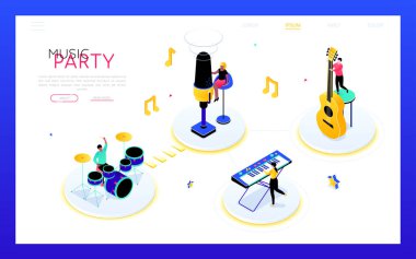Müzik partisi - modern izometrik vektör web pankartı