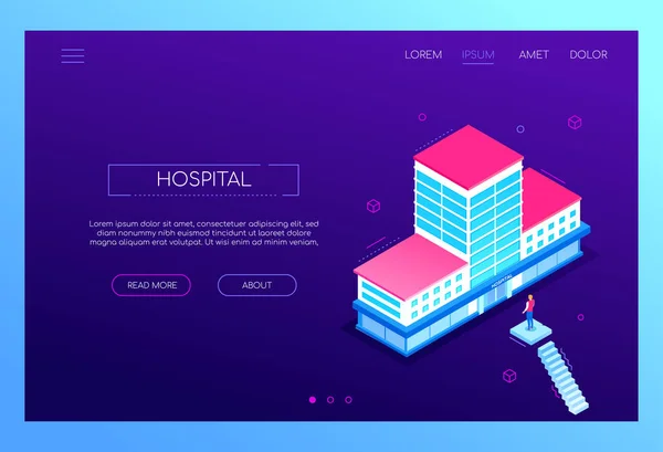Hospital - banner de web vetorial isométrico colorido moderno — Vetor de Stock