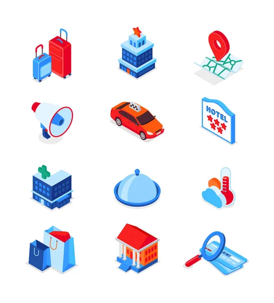 Vacation and traveling - modern isometric icons set — 스톡 벡터