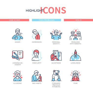 Teen problems - line design style icons set