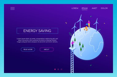 Enerji tasarrufu - modern renkli izometrik web pankartı