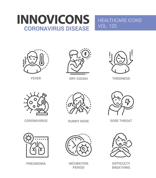 Choroba Coronavirus - zestaw ikon stylu projektowania linii — Wektor stockowy