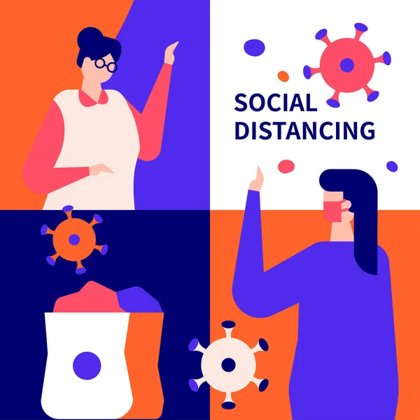 Concepto de distanciamiento social - ilustración de estilo de diseño plano — Archivo Imágenes Vectoriales