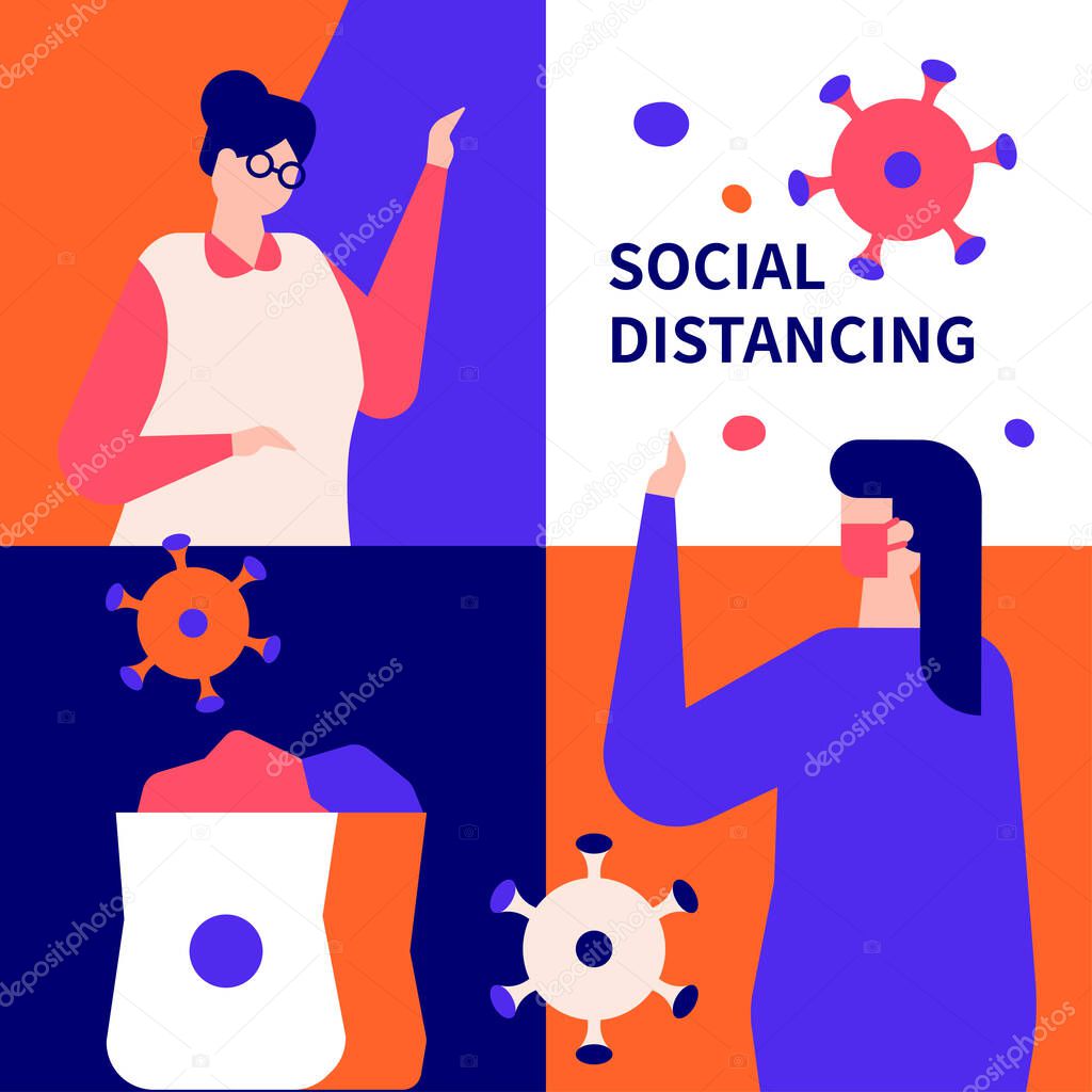 Social distancing concept - flat design style illustration