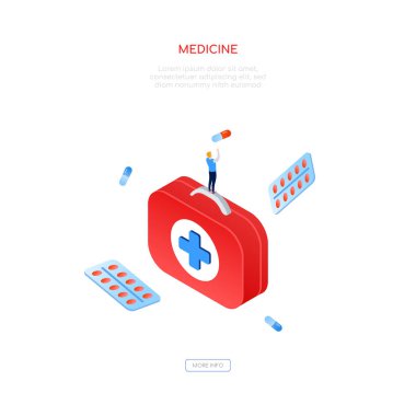 Tıp ve sağlık hizmeti - modern izometrik vektör web pankartı