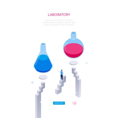 Laboratuvar kavramı - modern izometrik vektör web pankartı