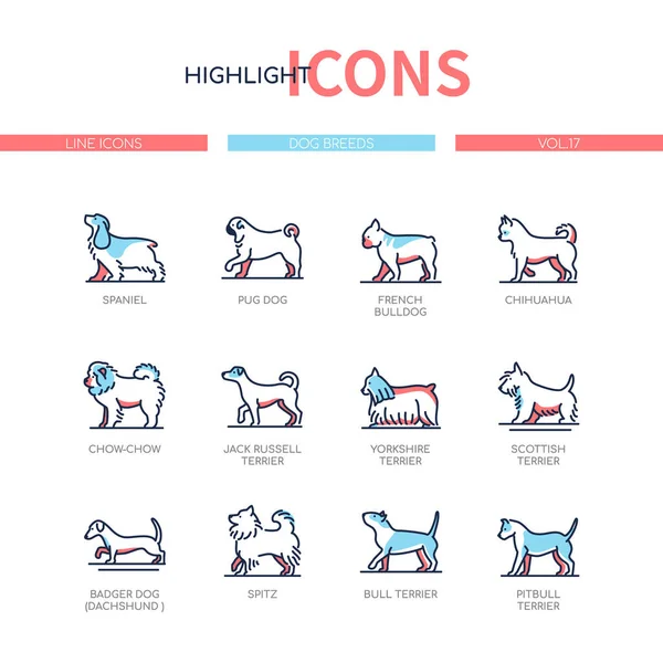 Rasy psów - nowoczesny zestaw ikon stylu projektowania linii — Wektor stockowy