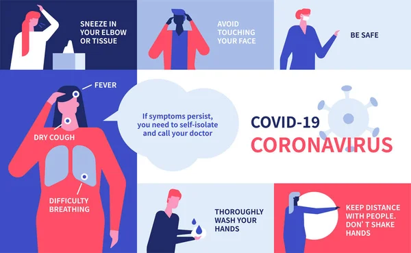 Recommandations Coronavirus - illustration colorée de style plat — Image vectorielle