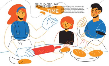 Aile zamanı - renkli düz tasarım tarzı pankart