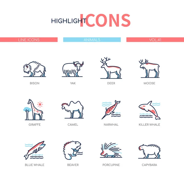 Colección de animales - conjunto de iconos de diseño de línea moderna — Vector de stock