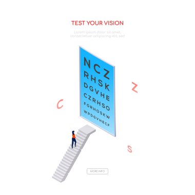 Görüşünüzü test edin - izometrik vektör web pankartı