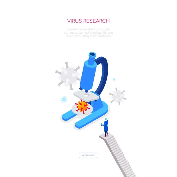 Investigación de virus - moderno banner web isométrico colorido — Vector de stock