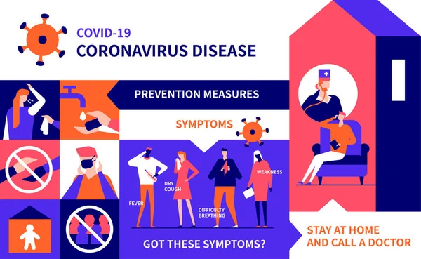 Recomendaciones de Coronavirus - colorido diseño plano estilo ilustración — Vector de stock