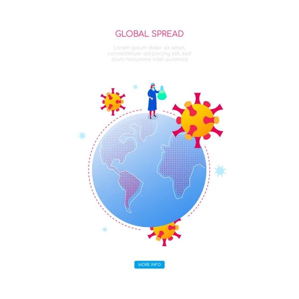 Coronavirus propagación global - banner web isométrico colorido — Vector de stock