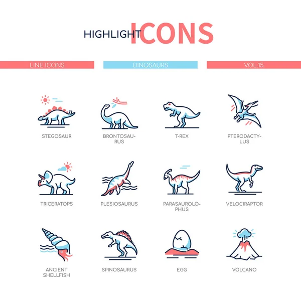 Verschiedene Dinosaurier - Liniendesign Stil Icons Set — Stockvektor
