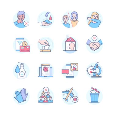 Coronavirus koruyucu önlemleri - renkli çizgi tasarım simgeleri