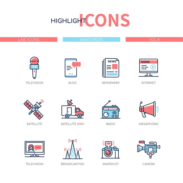 Médias de masse - ligne icônes de style de conception ensemble — Image vectorielle