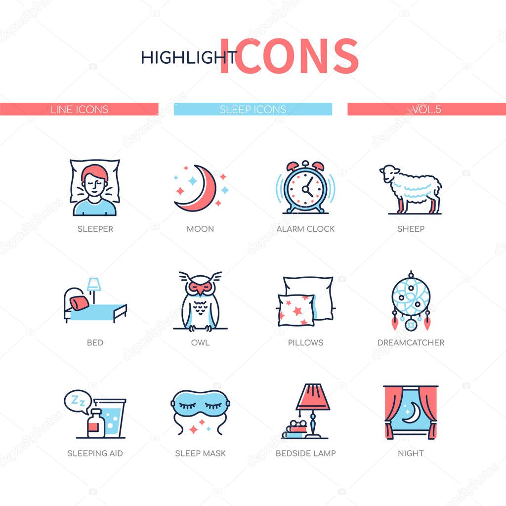 Healthy sleeping - line design style icons set