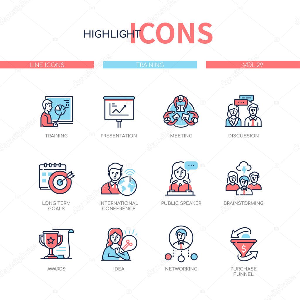 Business training - line design style icons set
