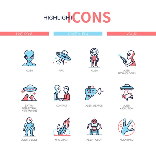 Space aliens - line design icons set — стоковый вектор