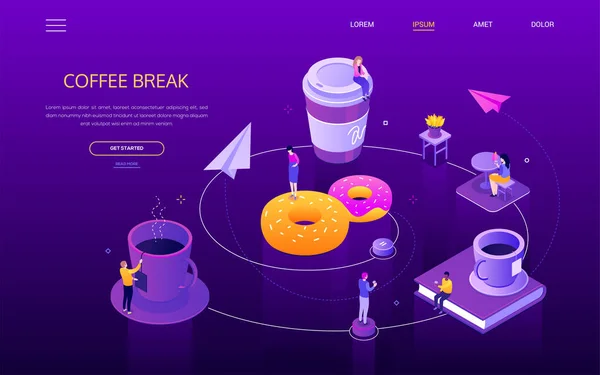 Coffee break - banner web vetor isométrico moderno —  Vetores de Stock