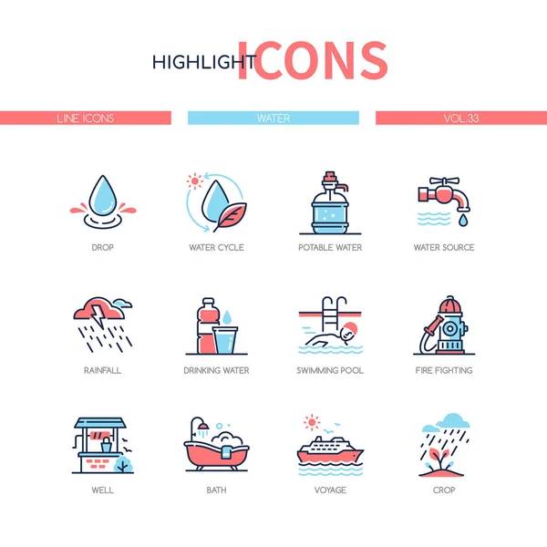 Condições da água - conjunto de ícones de estilo de design de linha — Vetor de Stock