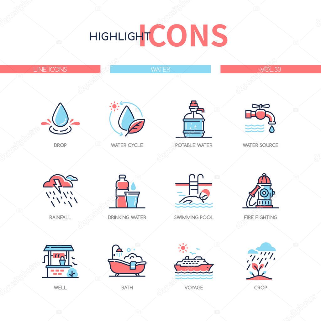 Water conditions - line design style icons set