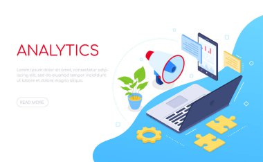 İş analizleri - modern renkli izometrik web pankartı