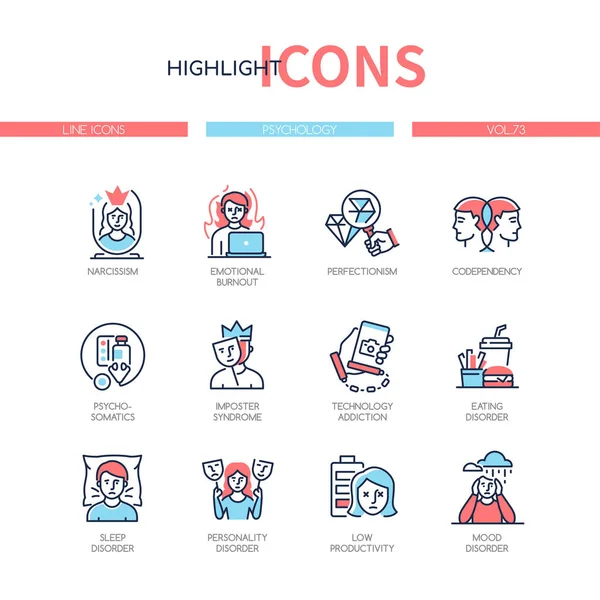 Concepto de psicología - conjunto de iconos de estilo de diseño de línea — Vector de stock