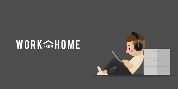 Trabajar Casa Trabajar Desde Casa Sentado Trabajar Oficina Casa Diseño — Vector de stock