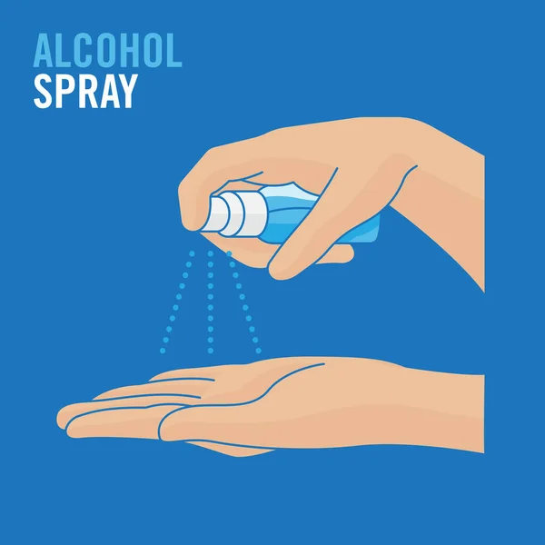 Alcohol Bij Hand Spuiten Alcoholspray Spuiten Bacteriële Sanitizer Spray Hand — Stockvector