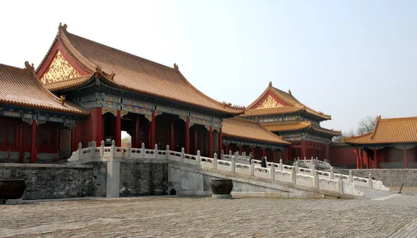 Cité Interdite Pékin Chine Une Porte Traditionnelle Intérieur Cité Interdite — Photo
