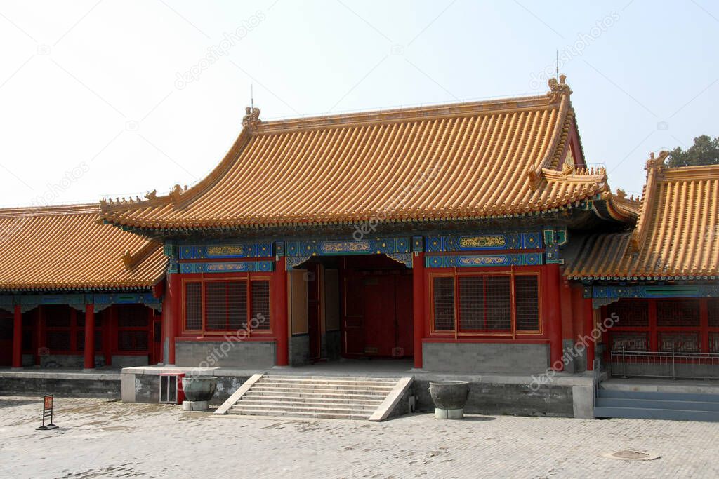 Forbidden City, Beijing, China. A traditional gate inside the Forbidden City. The Forbidden City has traditional Chinese architecture. The Forbidden City is a UNESCO site and also the Palace Museum, Beijing, China.
