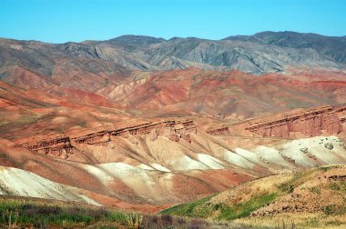 Mountain scenery between Lal and Dowlat Yar in Ghor Province, Afghanistan. These red mountains are at the western end of the Hindu Kush mountain range in Central Afghanistan. Red Afghan mountains. clipart