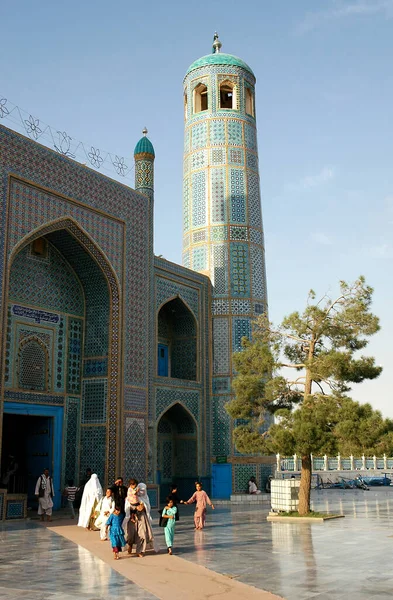 Мазари Шариф Провинции Балх Афганистан Семья Покидает Голубую Мечеть Мазар — стоковое фото