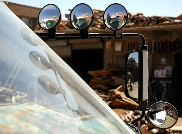 Vehicle Lots Mirrors Showing Multiple Reflections Van Has Lot Rear — Stock Photo, Image