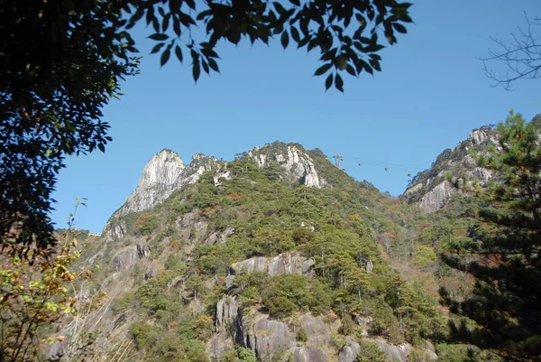 Huangshan Hegy Anhui Tartományban Kínában Kilátás Hegyre Yungu Kábelautóra Fákkal — Stock Fotó