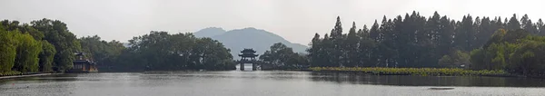 Δυτική Λίμνη Στο Hangzhou Επαρχία Zhejiang Κίνα Πανόραμα Της Γέφυρας — Φωτογραφία Αρχείου