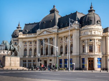 Bucharest/Romania - 02.05.2020: Carol I University foundation and Central University Library of Bucharest. An emblematic bulding in Bucharest.