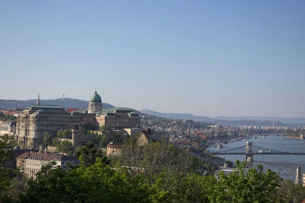 Vista Aérea Castelo Buda Palácio Real Com Ponte Szechenyi Cadeia — Fotografia de Stock