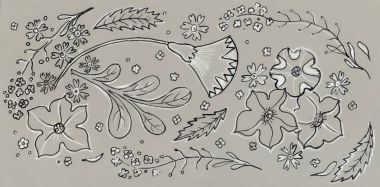 Çiçekler ve bitkiler kalem grafik